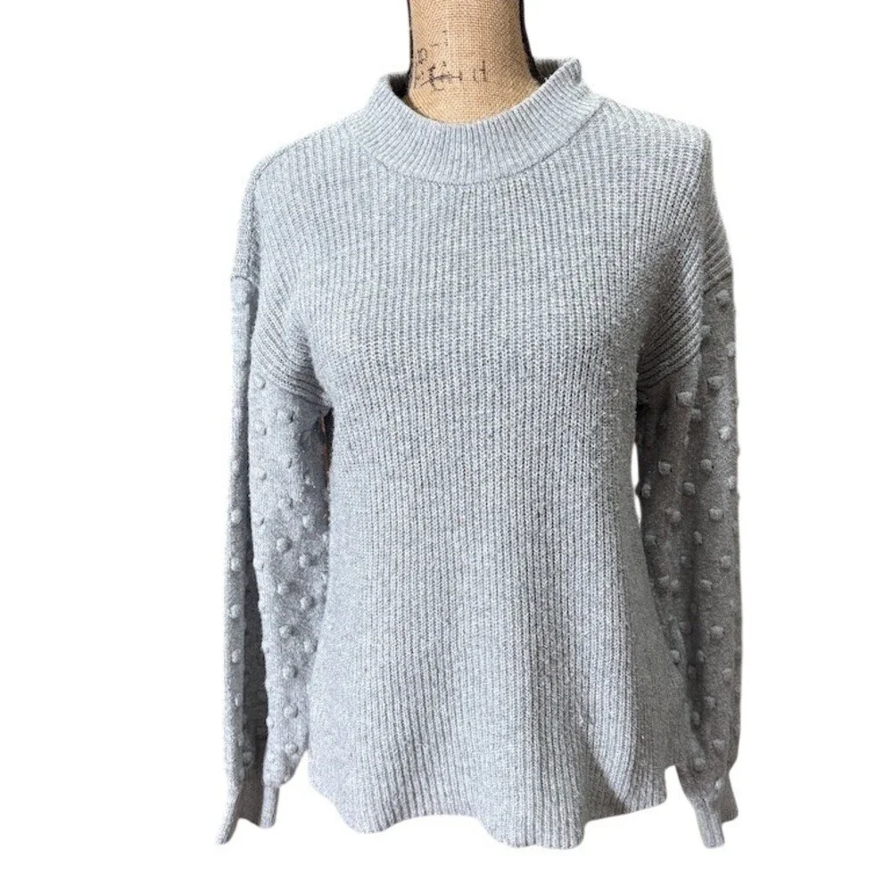 Vince Camuto Sweater Womens M Gray Mock Neck Pullover Textured Sleeves - Picture 1 of 10
